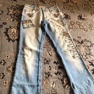 Lace embellished jeans